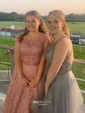 Pink Backless Lace Knee-Length Homecoming Dresses