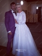 Ball Gown/Princess Illusion Tulle Court Train Wedding Dresses With Appliques Lace