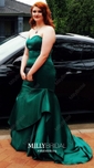 Red Mermaid Strapless Satin Ruffle Tiered Prom Dresses