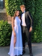 A-line Floor-length Halter Chiffon Split Front Prom Dresses