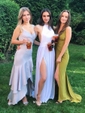 A-line Halter Chiffon Floor-length Split Front Prom Dresses