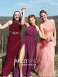 A-line Floor-length Halter Chiffon Split Front Prom Dresses