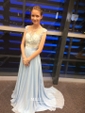 A-line Illusion Floor-length Chiffon Prom Dresses With Appliques