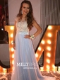 A-line Illusion Floor-length Chiffon Prom Dresses With Appliques