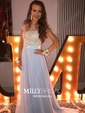 A-line Floor-length Scoop Neck Chiffon Appliques Lace Prom Dresses