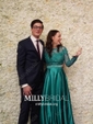 Ball Gown Illusion Lace Satin Long Sleeves Two Piece Prom Dresses