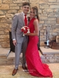 Mermaid High Neck Lace Cut Out Prom Dresses