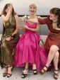 V-neck Satin Asymmetrical Skater Homecoming Dresses