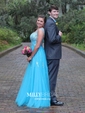 Princess V-neck Tulle Floor-length Beading Prom Dresses
