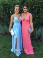 A-line V-neck Chiffon Floor-length Split Front Prom Dresses