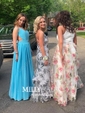 A-line V-neck Chiffon Floor-length Ruffles Prom Dresses