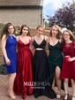 Burgundy Ball Gown V-neck Satin Cut Out Prom Dresses