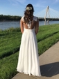 A-line Scoop Neck Chiffon Sweep Train Appliques Lace Prom Dresses