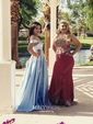 A-line V-neck Satin Floor-length Prom Dresses