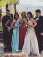 A-line V-neck Satin Floor-length Prom Dresses