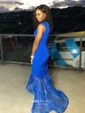 Trumpet/Mermaid Scoop Neck Stretch Crepe Asymmetrical Prom Dresses