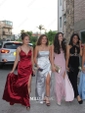 Red Mermaid V-neck Satin Prom Dresses With Split