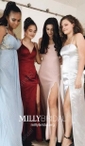 Red Mermaid V-neck Satin Prom Dresses With Split