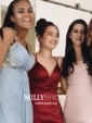 Red Mermaid V-neck Satin Prom Dresses With Split