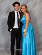 Princess V-neck Satin Floor-length Beading Prom Dresses