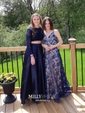 Ball Gown Illusion Lace Satin Long Sleeves Two Piece Prom Dresses