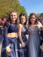 Ball Gown Illusion Lace Satin Long Sleeves Two Piece Prom Dresses
