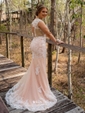 Trumpet/Mermaid Scoop Neck Tulle Sweep Train Beading Prom Dresses