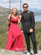 A-line Illusion Chiffon Two Piece Prom Dresses With Split