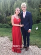 A-line Illusion Chiffon Two Piece Prom Dresses With Split