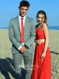 A-line Illusion Chiffon Two Piece Prom Dresses With Split