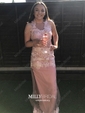 Trumpet/Mermaid Scoop Neck Tulle Floor-length Appliques Lace Prom Dresses