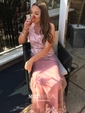 Mermaid Scoop Neck Tulle Prom Dresses With Appliques
