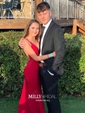 Sheath/Column V-neck Jersey Sweep Train Prom Dresses