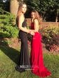 Sheath/Column V-neck Jersey Sweep Train Prom Dresses