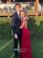 Sheath/Column V-neck Jersey Sweep Train Prom Dresses