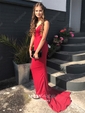 Sheath/Column V-neck Jersey Sweep Train Prom Dresses