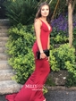 Sheath/Column V-neck Jersey Sweep Train Prom Dresses