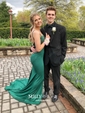 Trumpet/Mermaid Sweetheart Jersey Court Train Appliques Lace Prom Dresses