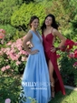 Ball Gown V-neck Floor-length Tulle Prom Dresses With Appliques