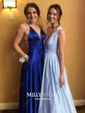 Ball Gown V-neck Floor-length Tulle Prom Dresses With Appliques
