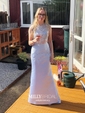 Mermaid Illusion Lace Satin Two Piece Prom Dresses With Appliques