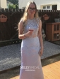 Mermaid Illusion Lace Satin Two Piece Prom Dresses With Appliques