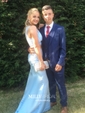 Mermaid Illusion Lace Satin Two Piece Prom Dresses With Appliques