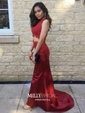 Mermaid Illusion Lace Satin Two Piece Prom Dresses With Appliques