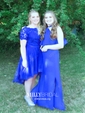 A-line Scoop Neck Tulle Asymmetrical Appliques Lace Prom Dresses