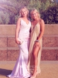 Mermaid V-neck Backless Satin Prom Dresses With Appliques