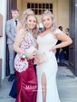 Mermaid V-neck Backless Satin Prom Dresses With Appliques