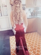 Mermaid V-neck Backless Satin Prom Dresses With Appliques