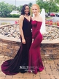 Sheath/Column Off-the-shoulder Jersey Sweep Train Prom Dresses