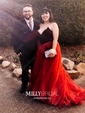 Ball Gown V-neck Velvet Tulle Ruffle Prom Dresses